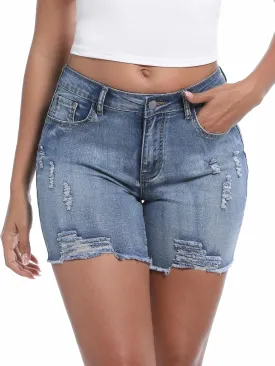 Womens Casual Summer Ripped High Waisted Denim Shorts Stretch Distressed Frayed Raw Hem Jean Shorts