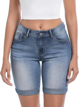 Womens Casual Summer Ripped High Waisted Denim Shorts Stretch Distressed Frayed Raw Hem Jean Shorts