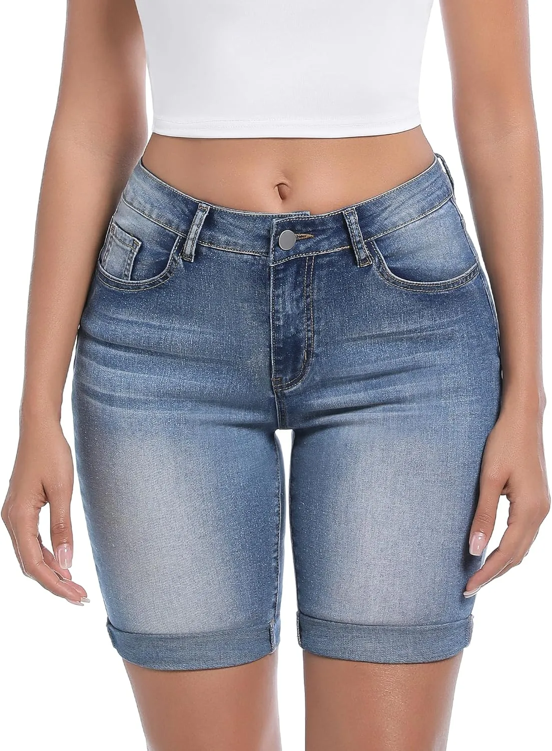 Womens Casual Summer Ripped High Waisted Denim Shorts Stretch Distressed Frayed Raw Hem Jean Shorts