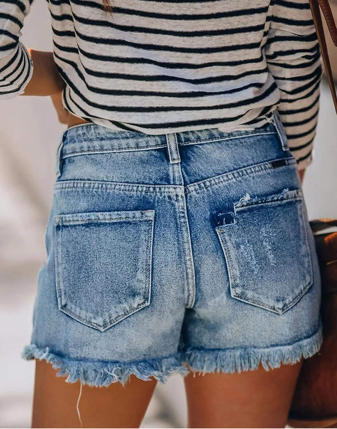 Women's Denim Shorts Casual Frayed Hem Ripped Summer Denim Jean Shorts Hot Short Pants with Pockets