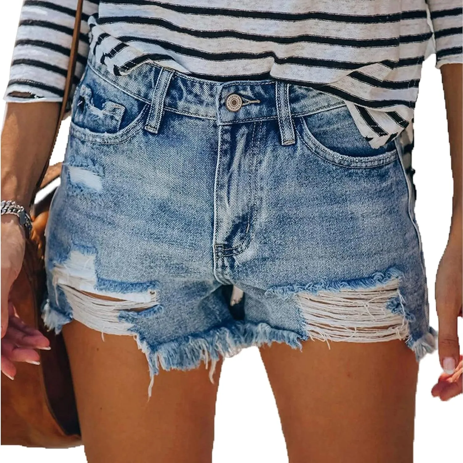 Women's Denim Shorts Casual Frayed Hem Ripped Summer Denim Jean Shorts Hot Short Pants with Pockets