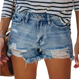Women's Denim Shorts Casual Frayed Hem Ripped Summer Denim Jean Shorts Hot Short Pants with Pockets