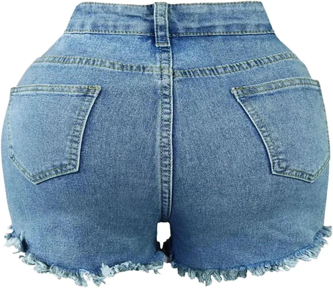 Women's High Waisted Pearls Chain Denim Shorts Stretchy Raw Hem Bodycon Jean Shorts with Pockets 2025 Summer