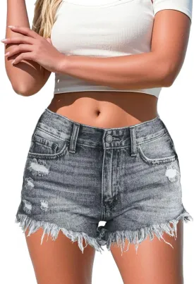 Womens Jean Shorts 2025 Summer Vacation High Waisted Frayed Raw Hem Ripped Skinny Casual Shorts