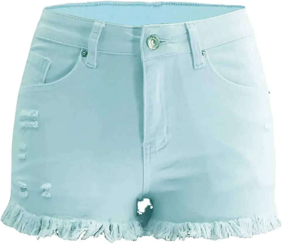 Womens Jean Shorts 2025 Summer Vacation High Waisted Frayed Raw Hem Ripped Skinny Casual Shorts